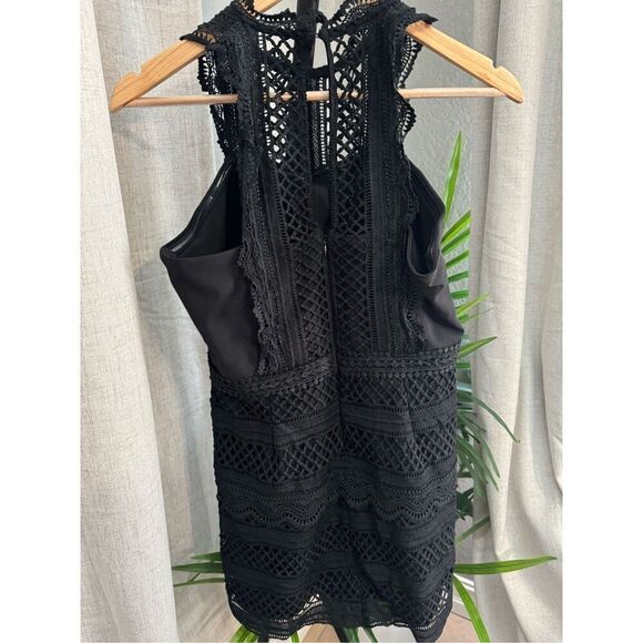 Anthropologie Lace Mini Dress Mock Neck Black Medium Castle Core Medieval - Picture 3 of 5